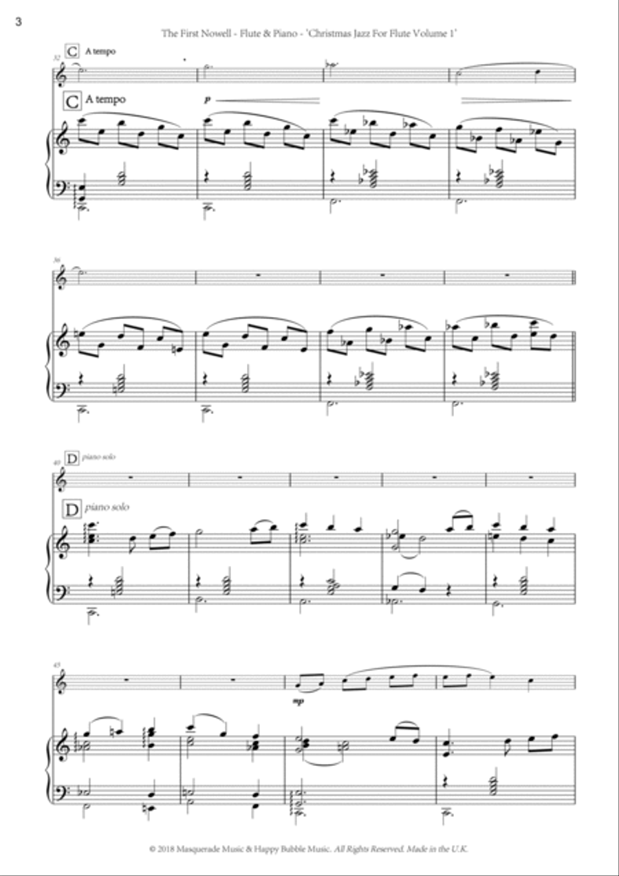 The First Nowell (The First Noel) ; a shmooshy jazz arrangement with original solo for Flute & Piano image number null