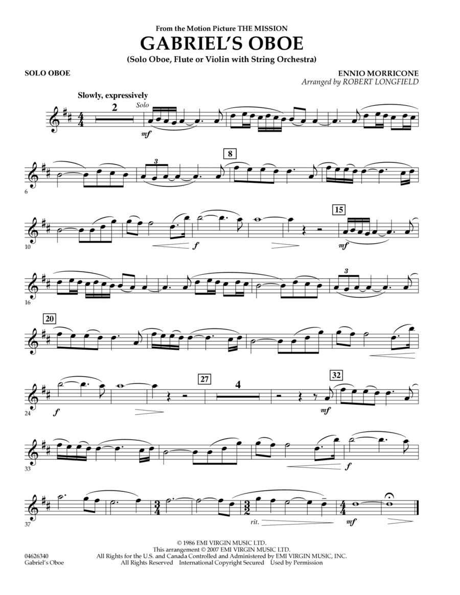 Gabriel's Oboe (from The Mission) - Solo Oboe Oboe Solo scores gallery preview page 1