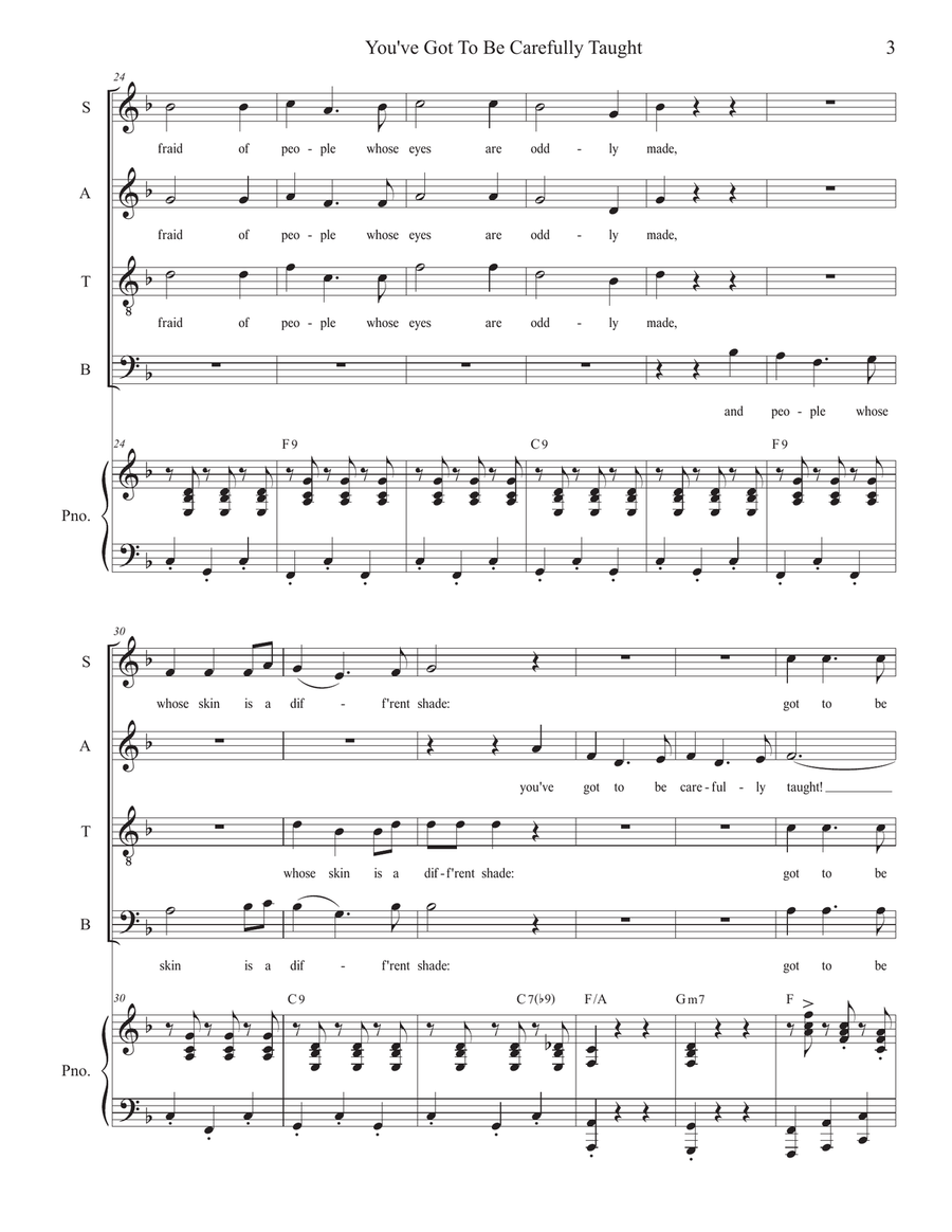 You've Got To Be Carefully Taught 4-Part scores gallery preview page 3