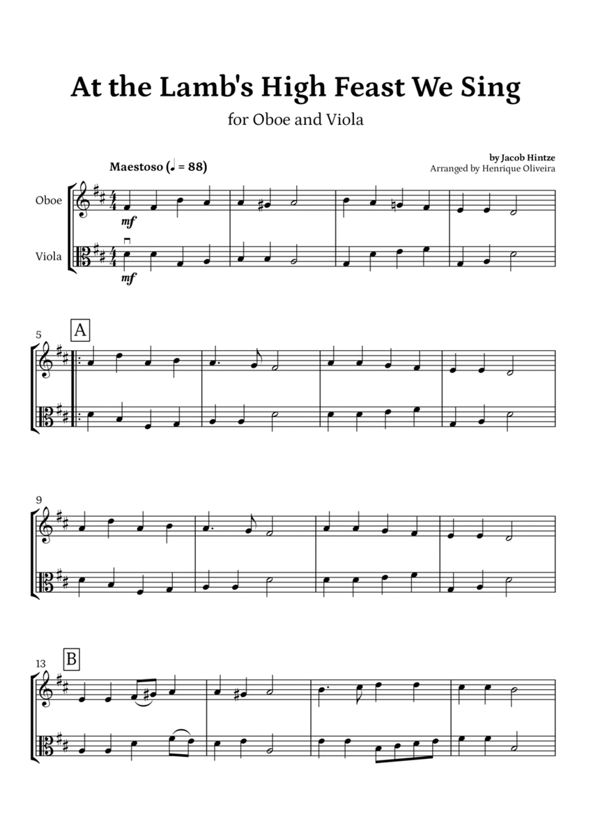 At the Lamb's High Feast We Sing (Oboe and Viola) - Easter Hymn image number null