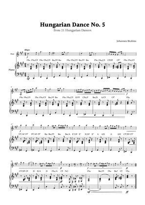 Hungarian Dance No. 5 by Brahms for Flute and Piano with Chords
