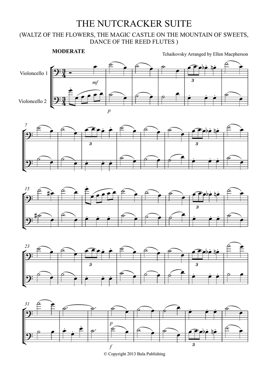 THE NUTCRACKER SUITE - CELLO DUET - (Waltz of the Flowers, The Magic Castle on the Mountain of Sweet String Duet scores gallery preview page 1