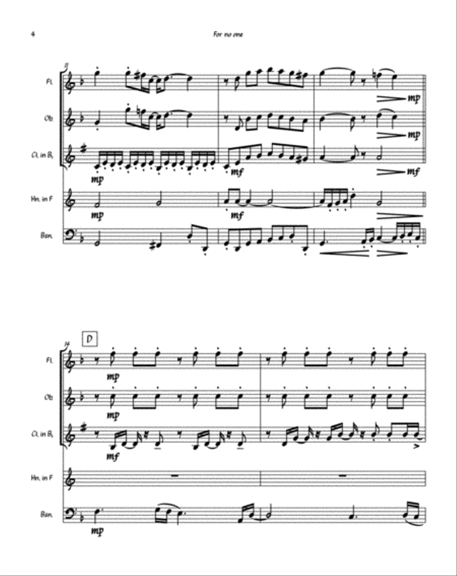 For No One For No One Woodwind Quintet scores gallery preview page 4