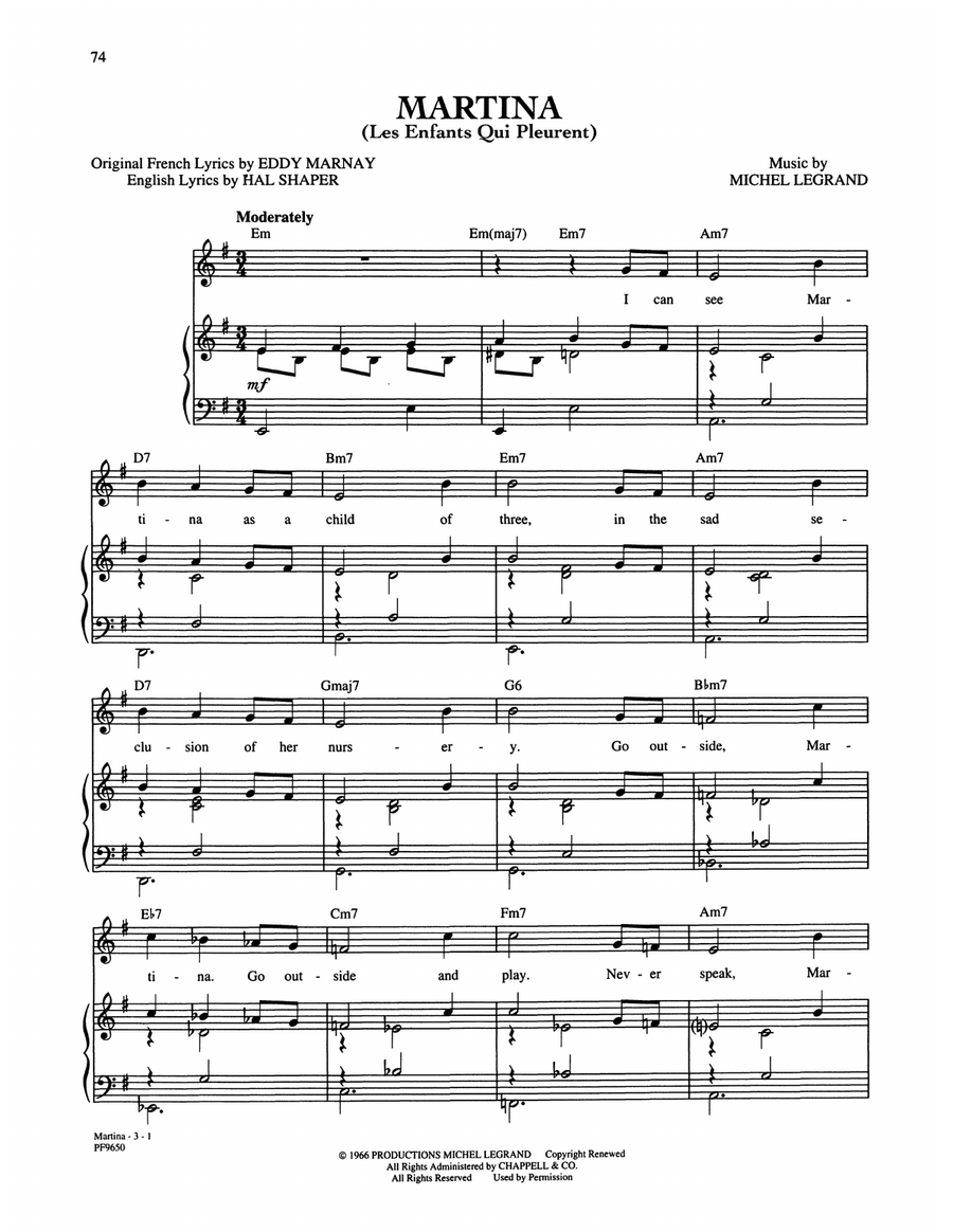 Martina (Les Enfants Qui Pleurent) Piano, Vocal, Guitar scores gallery preview page 1