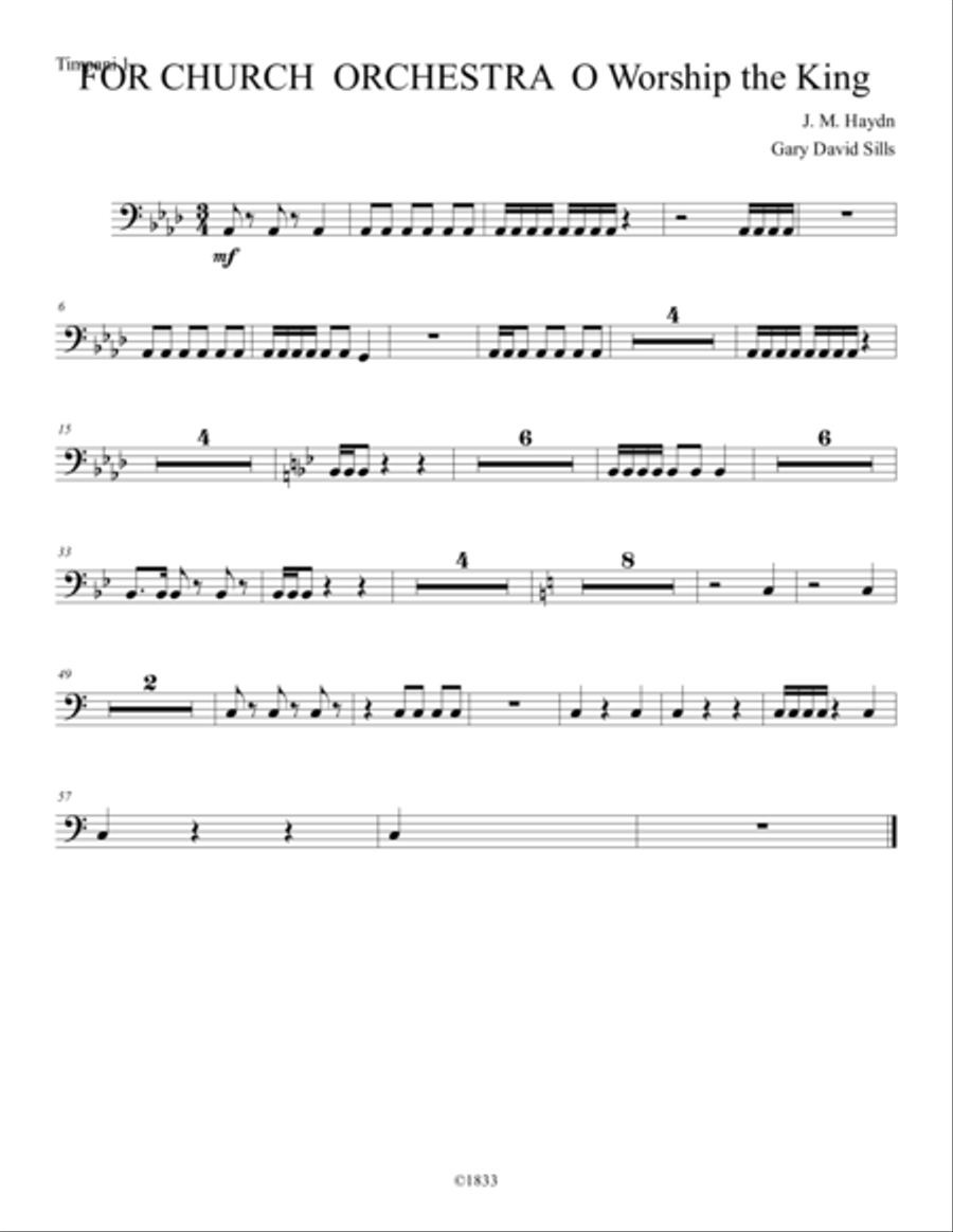 For Church Orchestra O Worship the King Timpani 1 Percussion scores gallery preview page 1