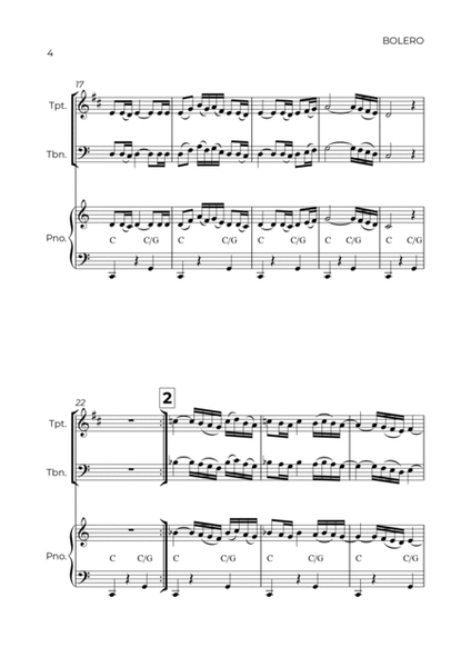 BOLERO - RAVEL - BRASS PIANO TRIO (TRUMPET, TROMBONE & PIANO) image number null