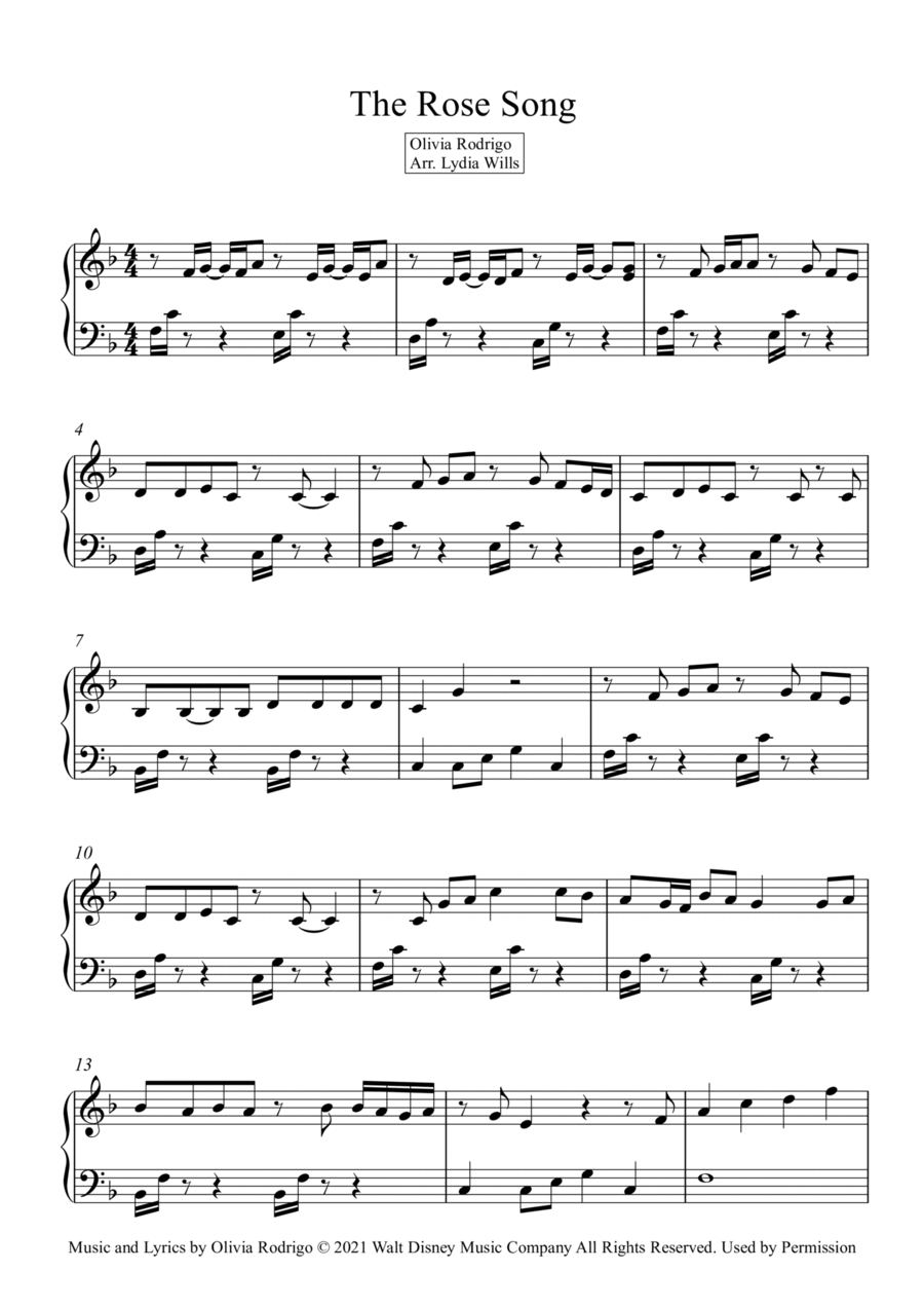 The Rose Song Piano Solo scores gallery preview page 1