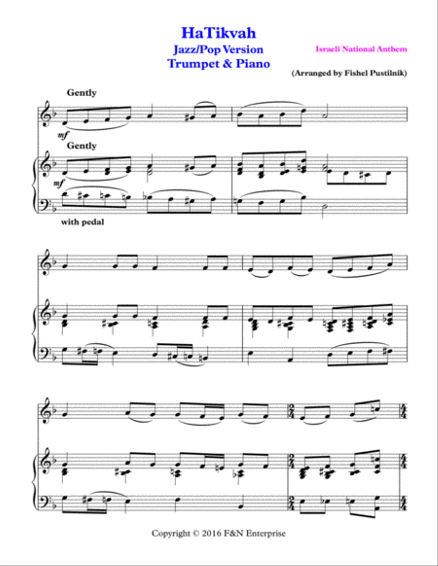 "HaTikvah"-Piano Background for Trumpet and Piano (Jazz/Pop Version) image number null