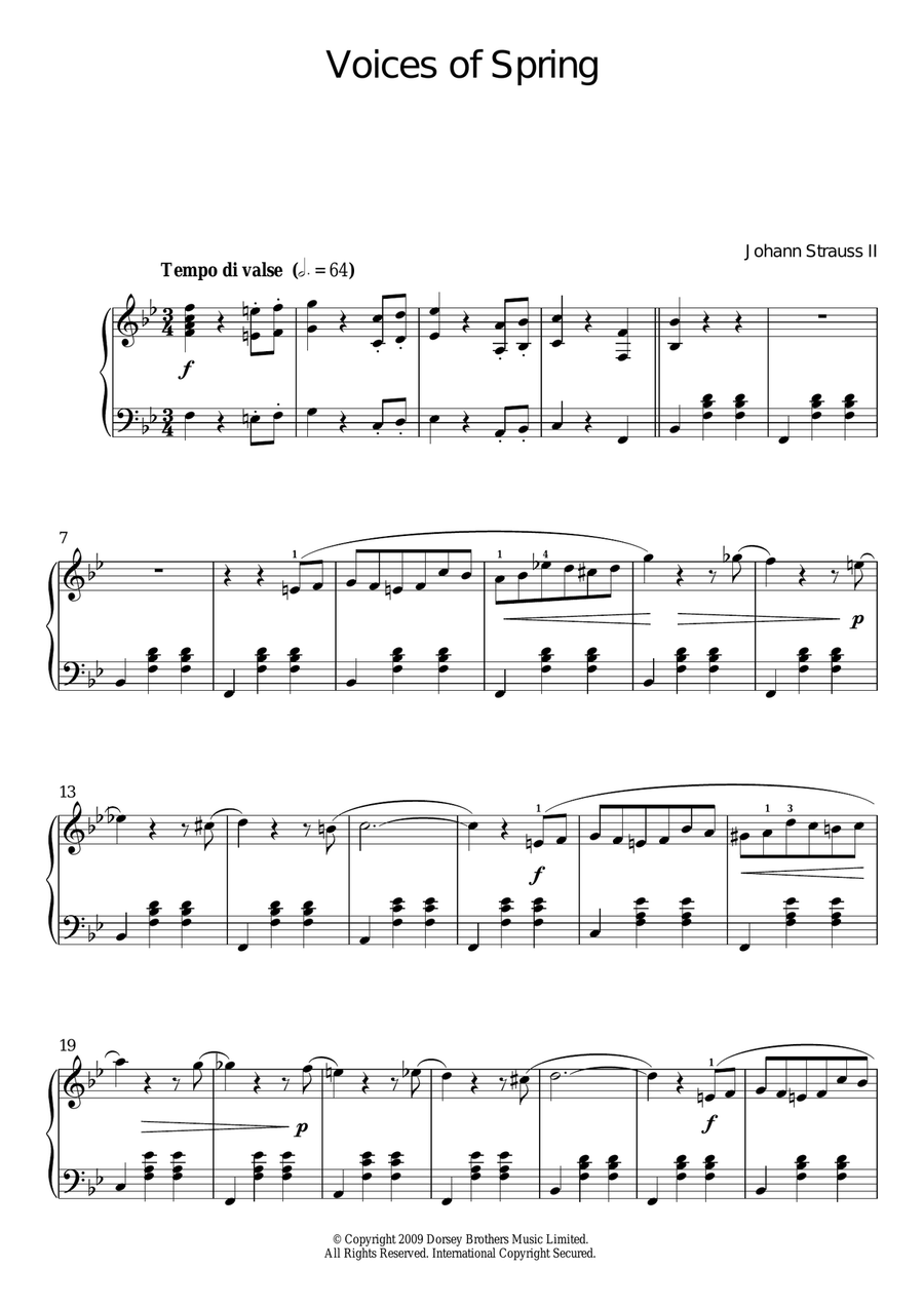 Waltz: Voices Of Spring Piano Solo scores gallery preview page 1