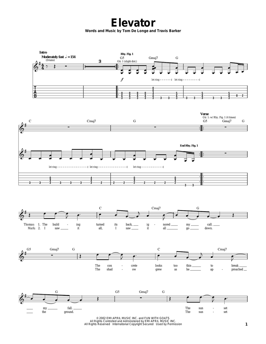 Elevator Elevator Guitar Tablature scores gallery preview page 1