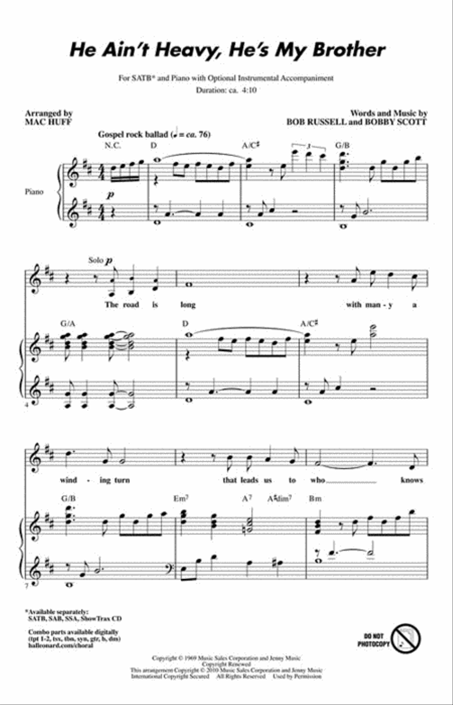 He Ain't Heavy, He's My Brother Choir scores gallery preview page 3