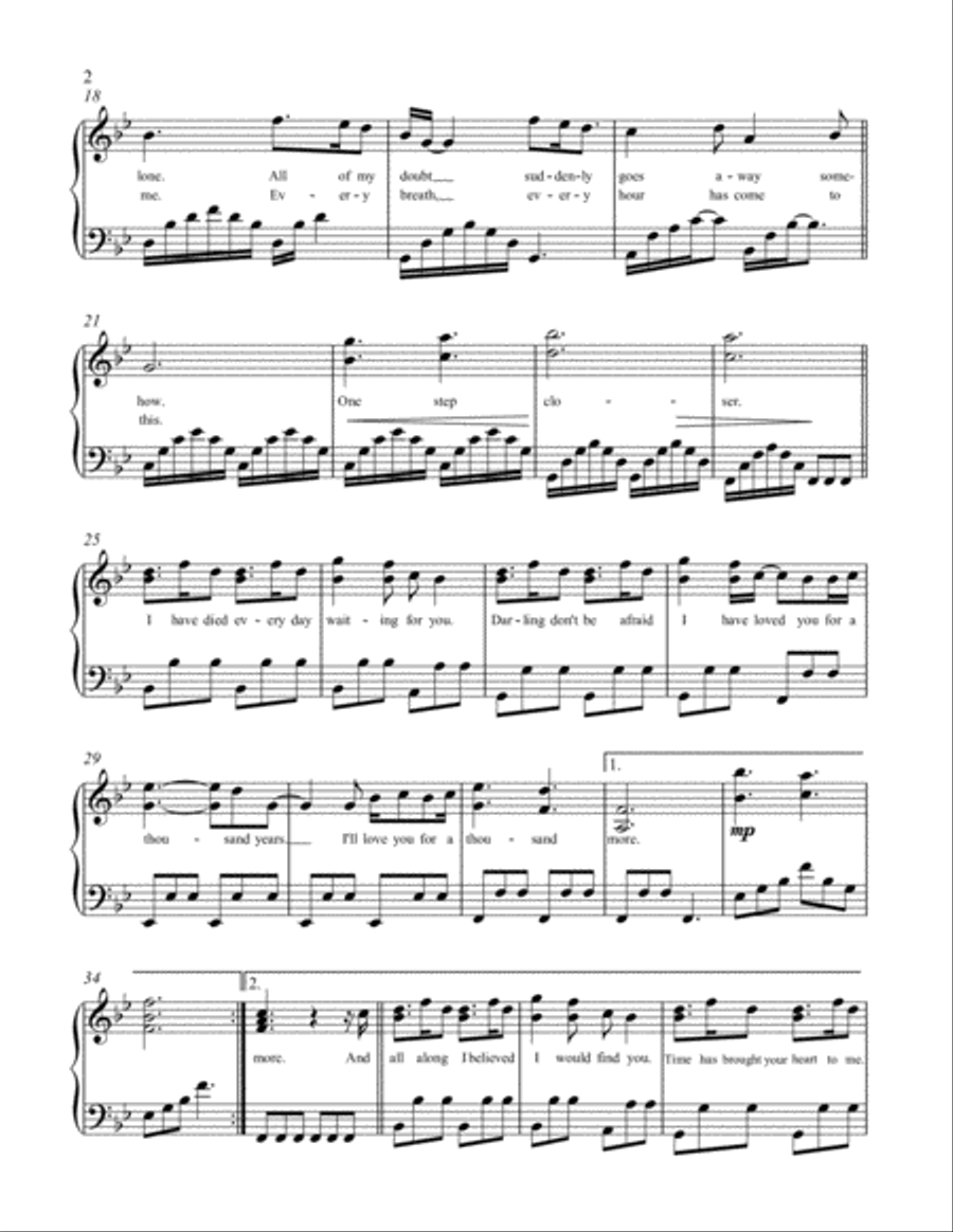 A Thousand Years Piano Solo scores gallery preview page 2