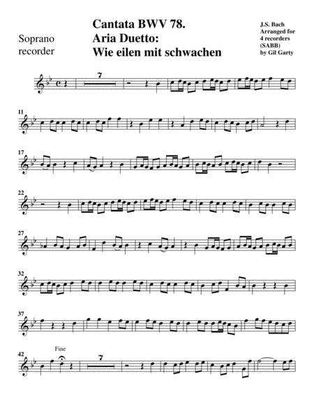 Wie eilen mit schwachen from cantata BWV 78 (arrangement for 4 recorders) image number null