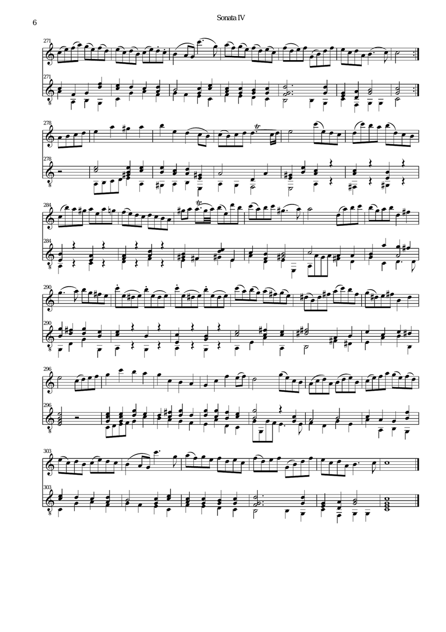 Sonata No IV arranged for flute or alto recorder and guitar Flute scores gallery preview page 6