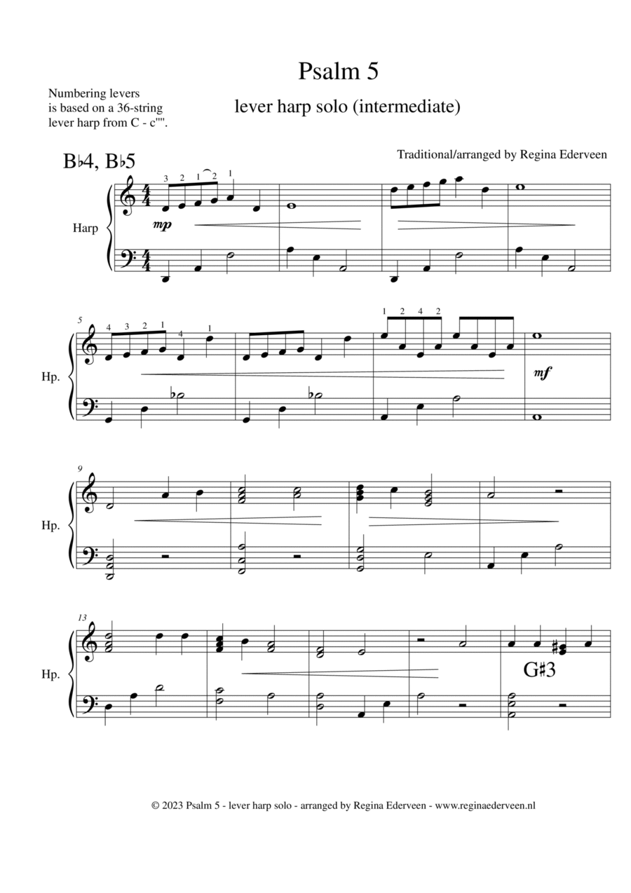 Psalm 5 - lever harp solo (intermediate) Celtic Harp scores gallery preview page 1