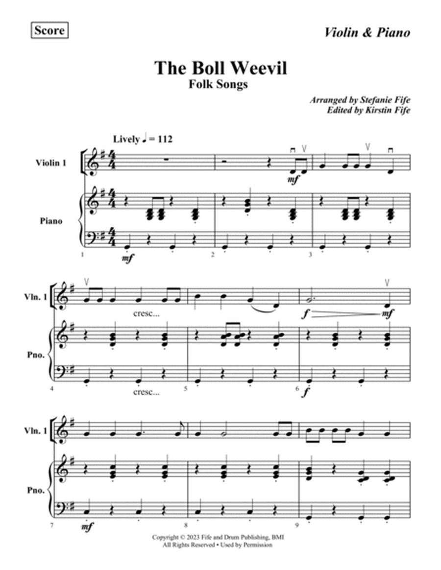 Boll Weevil, Crawdad Song and Red River Valley for Violin Duet image number null