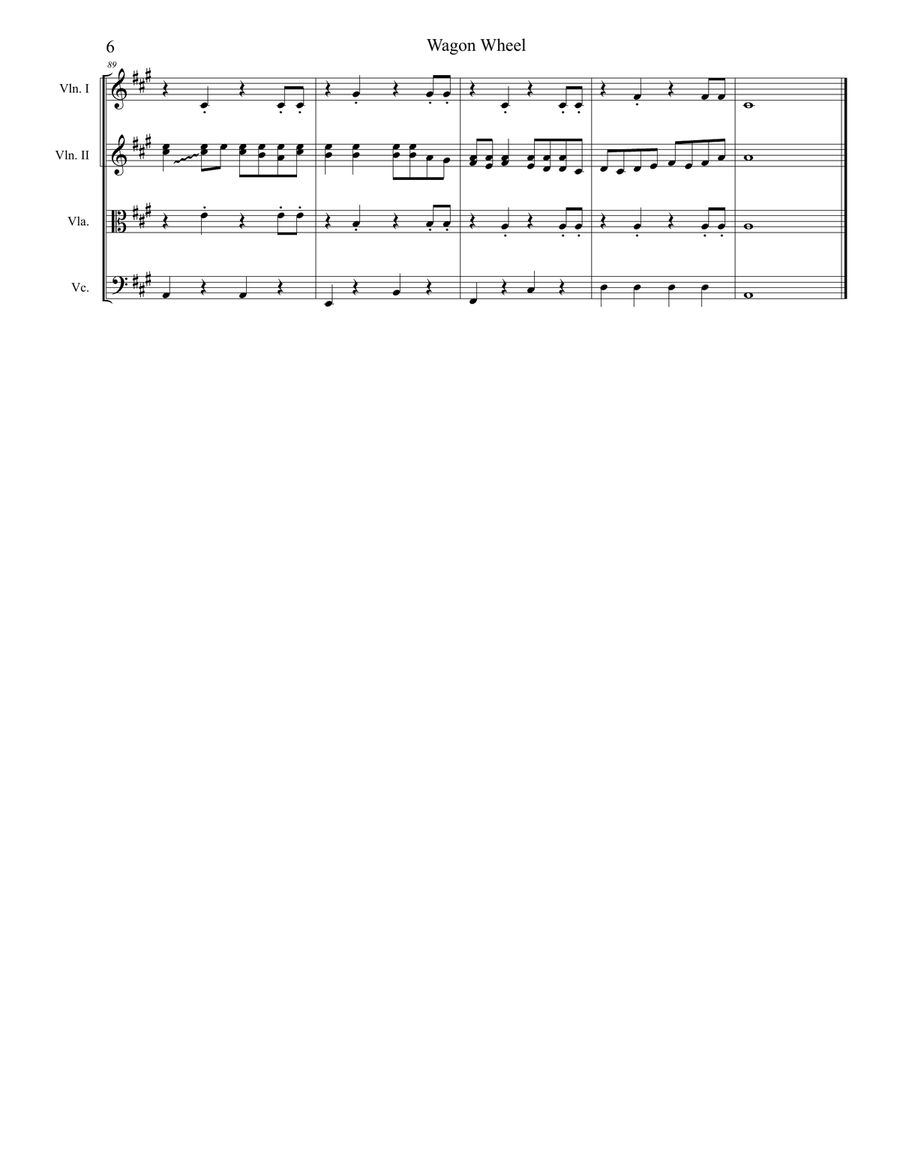 Wagon Wheel String Quartet scores gallery preview page 6