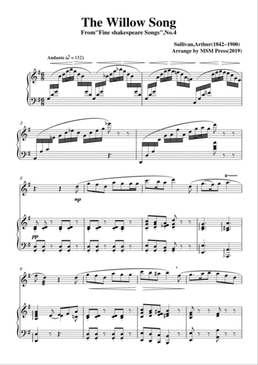Sullivan-The Willow Song, for Violin and Piano Violin Solo scores gallery preview page 3