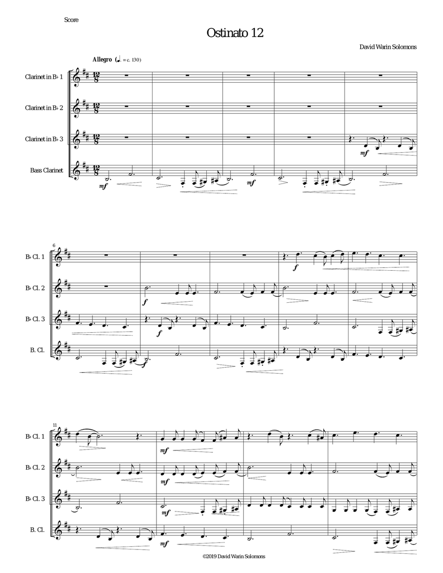 Ostinato 12 for clarinet quartet Clarinet Quartet scores gallery preview page 1