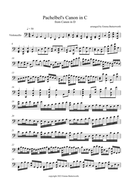 Pachelbel's Canon for Unaccompanied Cello Cello Solo - Digital Sheet Music