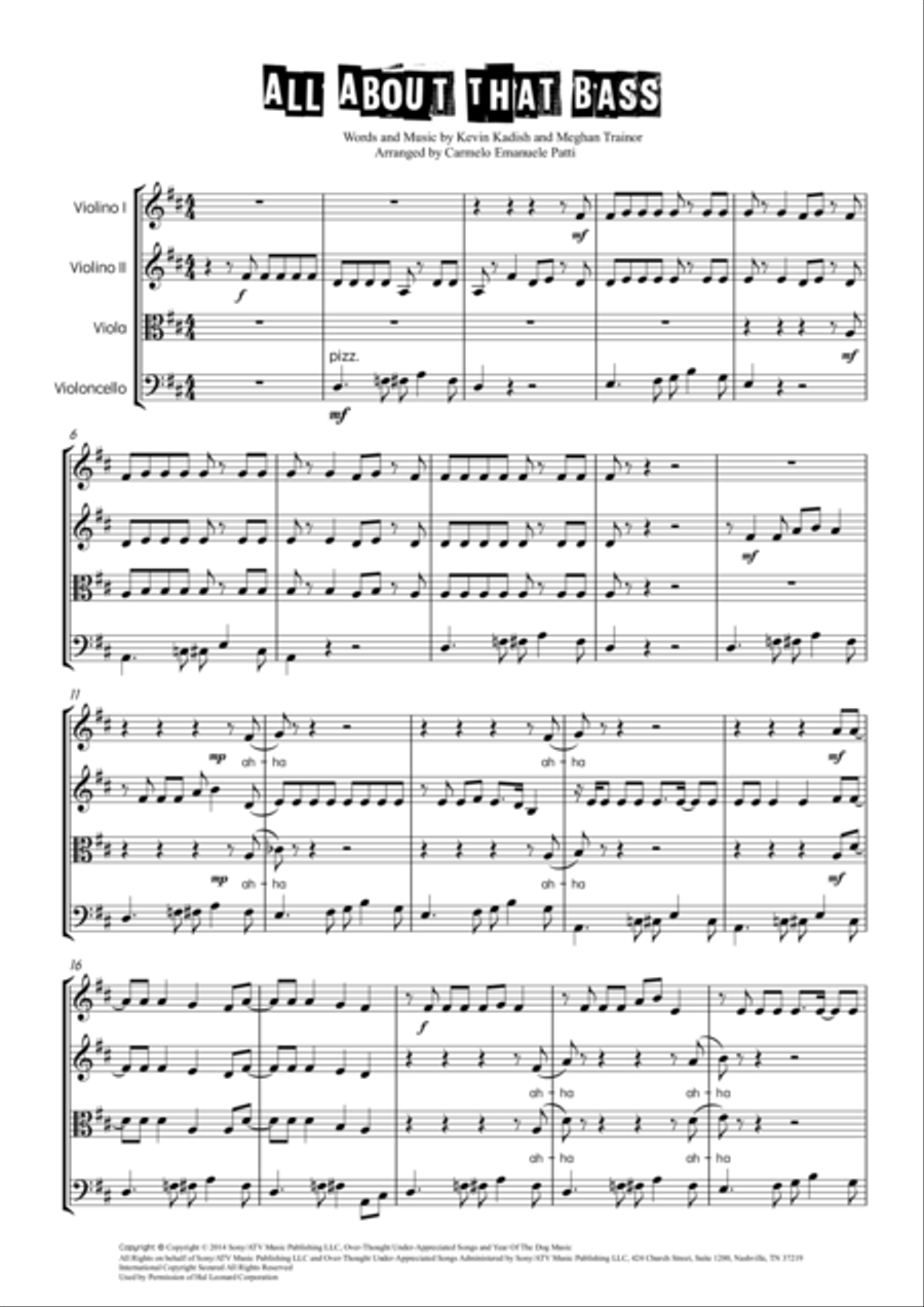 All About That Bass String Quartet scores gallery preview page 1