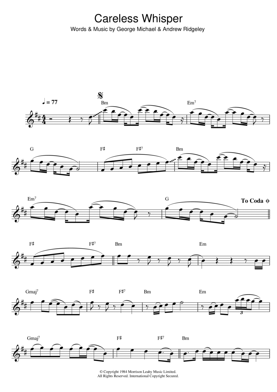 Careless Whisper Clarinet Solo scores gallery preview page 1