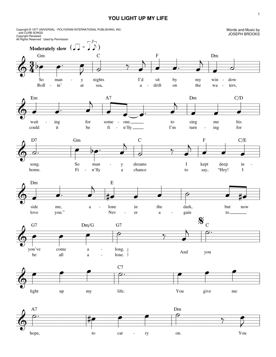 You Light Up My Life Piano scores gallery preview page 1