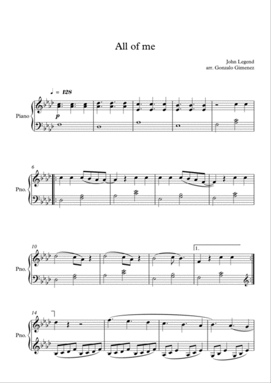 All Of Me Piano Solo scores gallery preview page 1