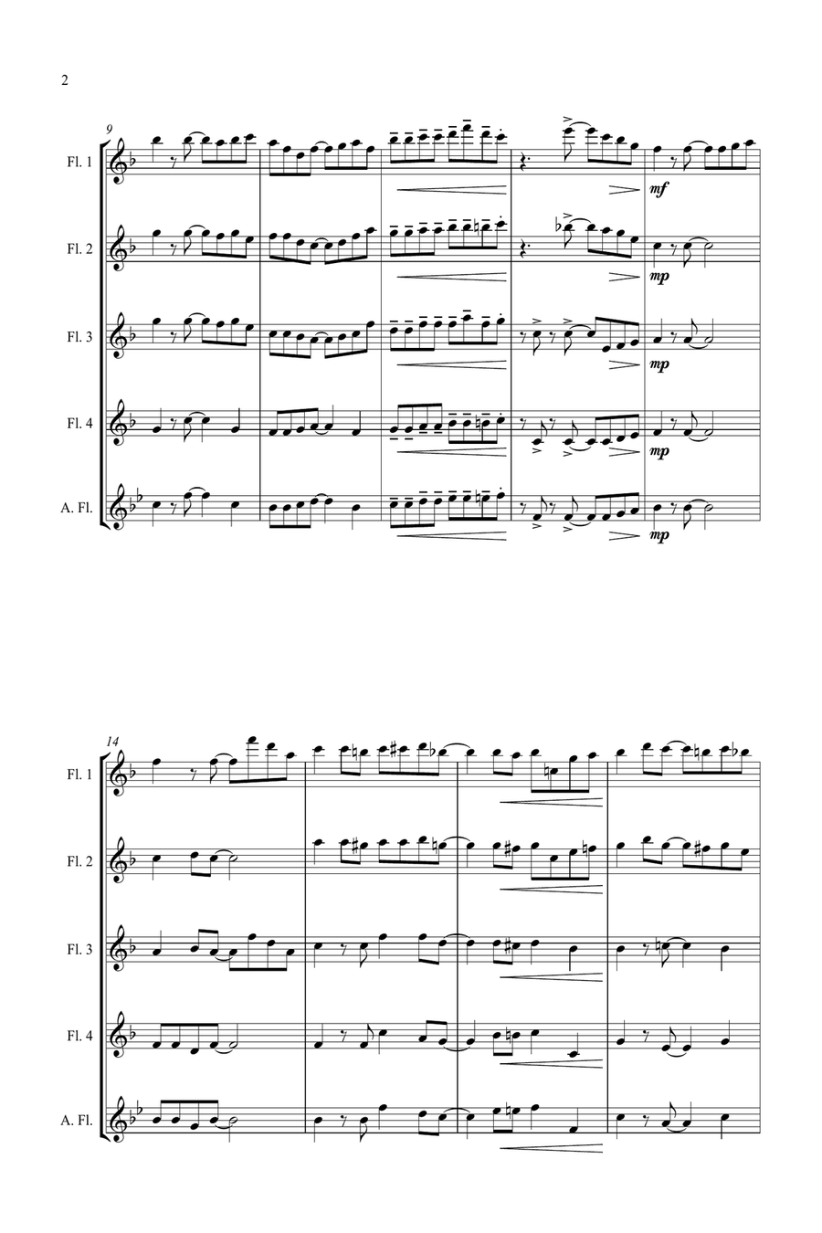 Jazz Carols Collection #4 Flute Quartet (Away in a Manger; O Little Town; Carol of the Drum) Flute Quartet scores gallery preview page 3
