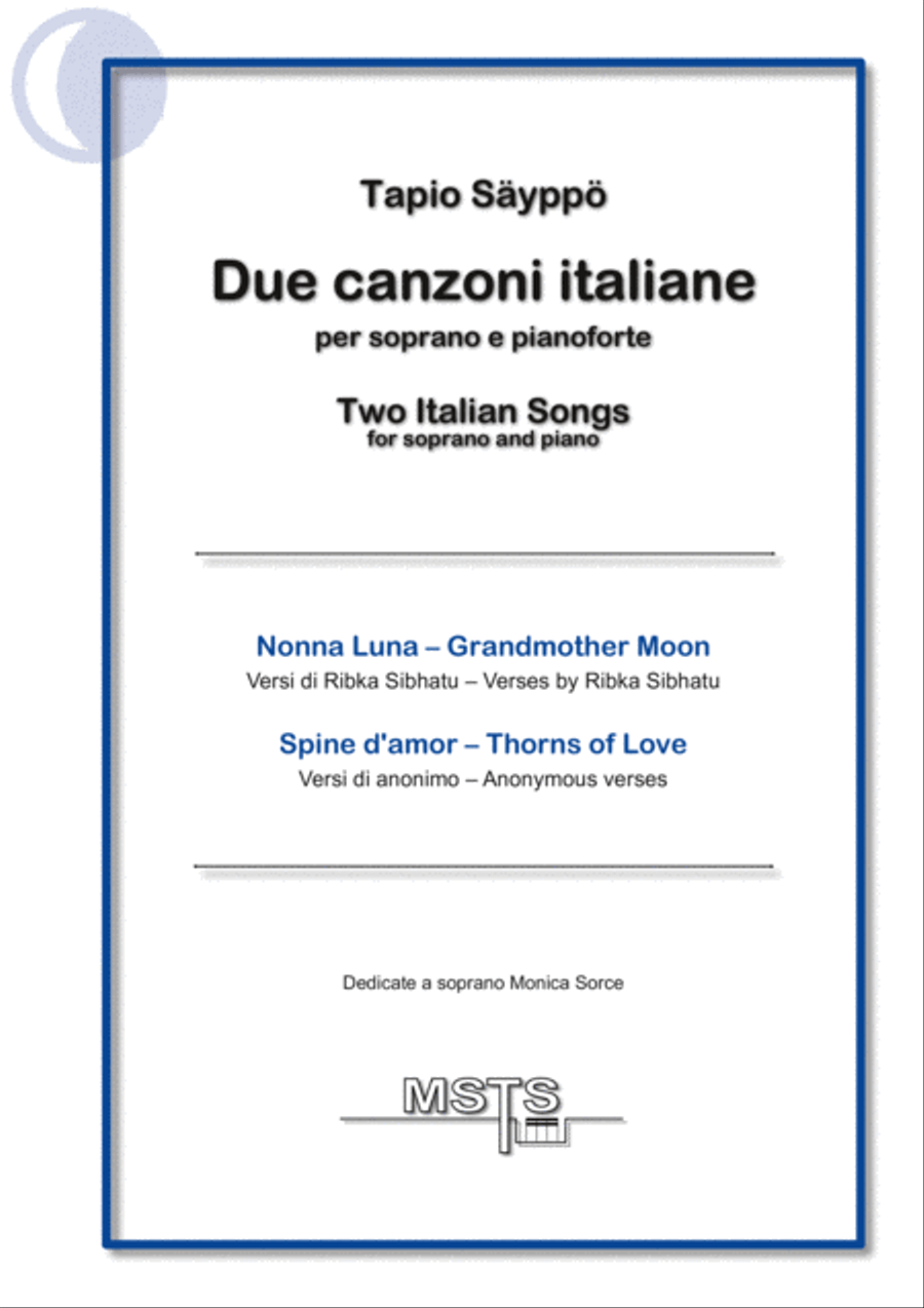 Due canzoni italiane per soprano e pianoforte – Two Italian Songs for soprano and piano Soprano Voice scores gallery preview page 1