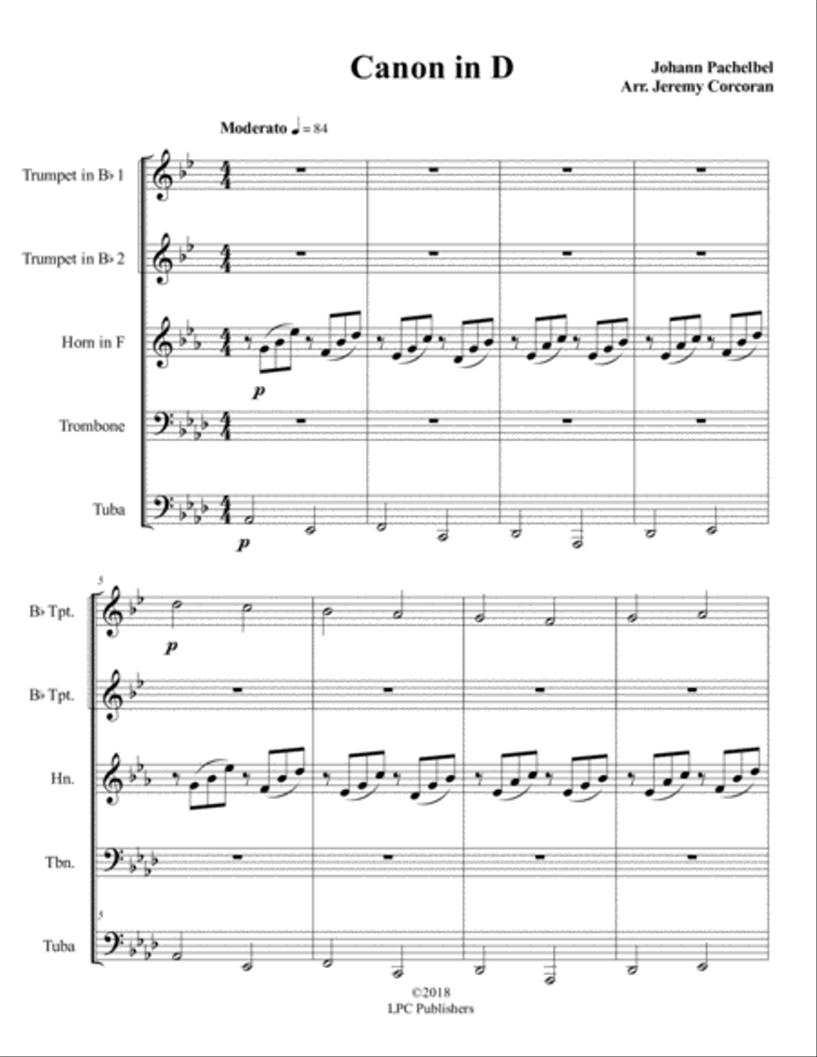 Pachelbel's Canon for Brass Quintet Pachelbel's Canon for Brass Quintet Brass Quintet scores gallery preview page 2