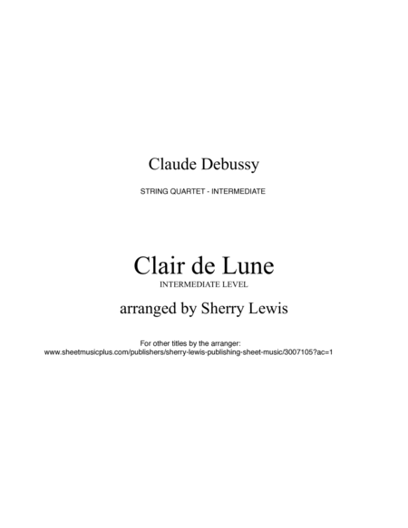 CLAIR DE LUNE String Quartet intermediate level for 2 violins, viola and cello image number null