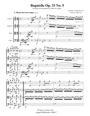 Book cover for Beethoven: Bagatelle Op. 33 No. 5 for String Quartet