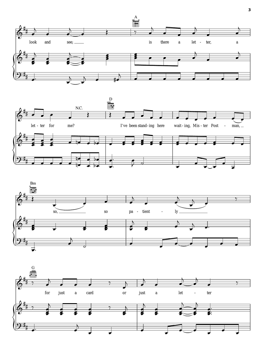 Please Mr. Postman Piano, Vocal, Guitar scores gallery preview page 3