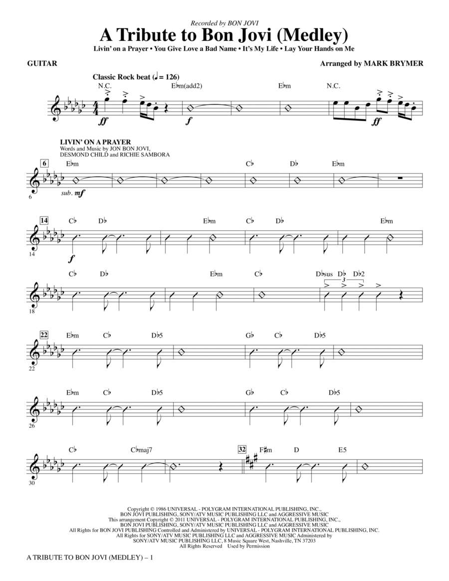 A Tribute To Bon Jovi (Medley) - Guitar Choir scores gallery preview page 1