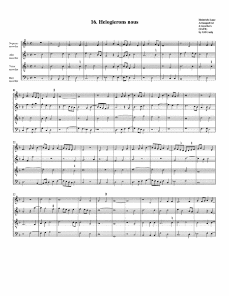 16. Helogierons nous (arrangement for 4 recorders)