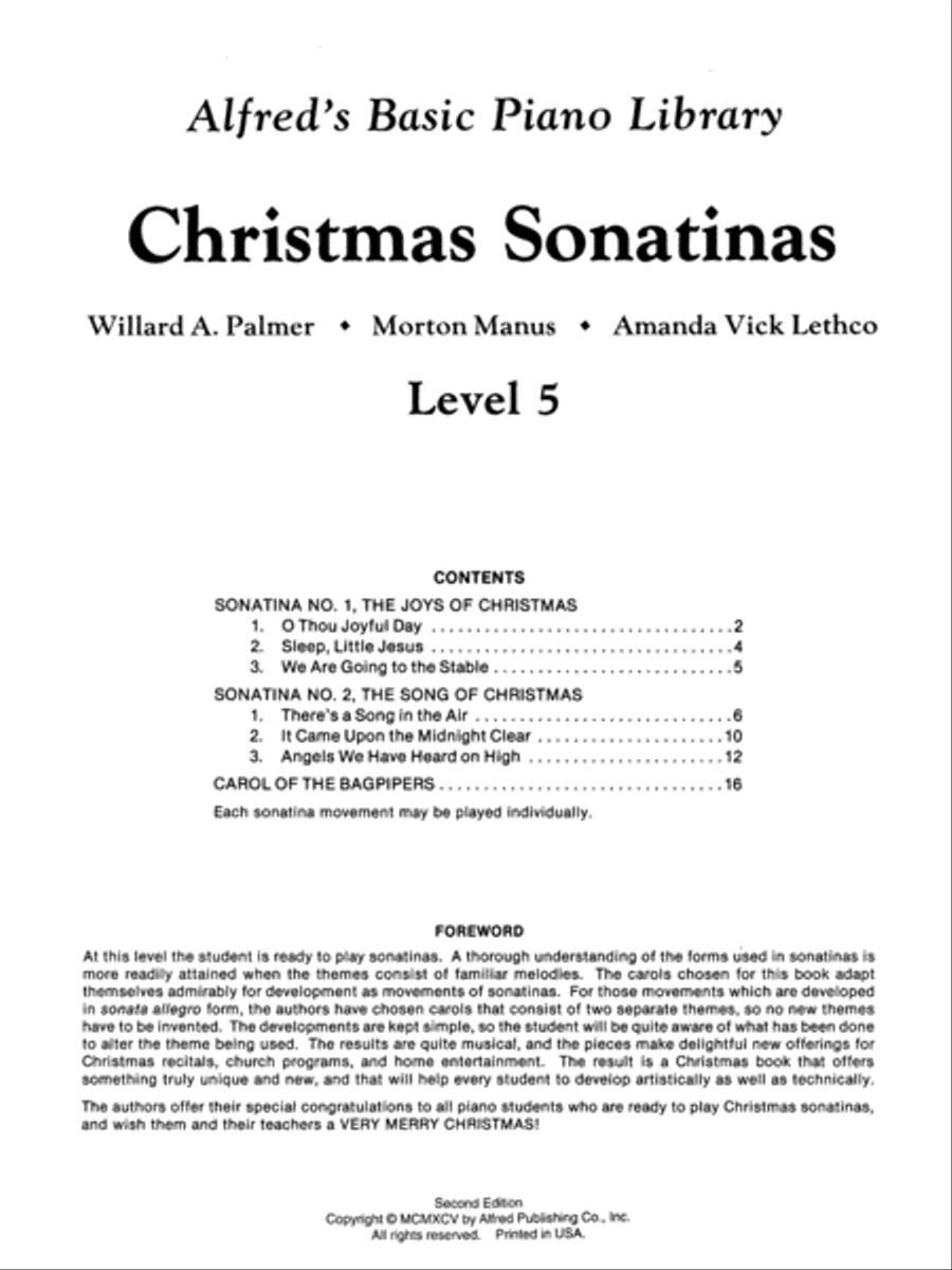 Alfred's Basic Piano Course Merry Christmas!, Level 5 Sonatinas