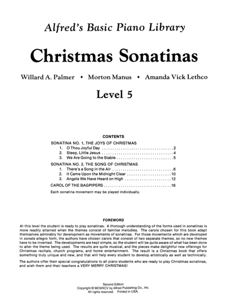 Alfred's Basic Piano Course Merry Christmas!, Level 5 Sonatinas