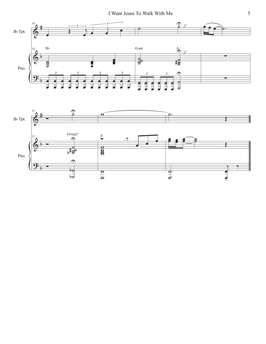 I Want Jesus To Walk With Me (Bb-Trumpet solo and Piano) B-Flat Trumpet scores gallery preview page 5