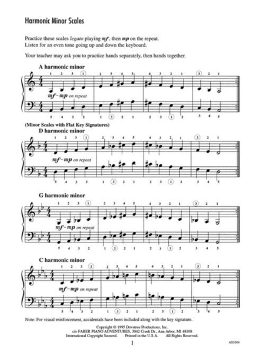 Achievement Skill Sheet No. 4: One-Octave Minor Scales & Arpeggios Piano Method scores gallery preview page 3