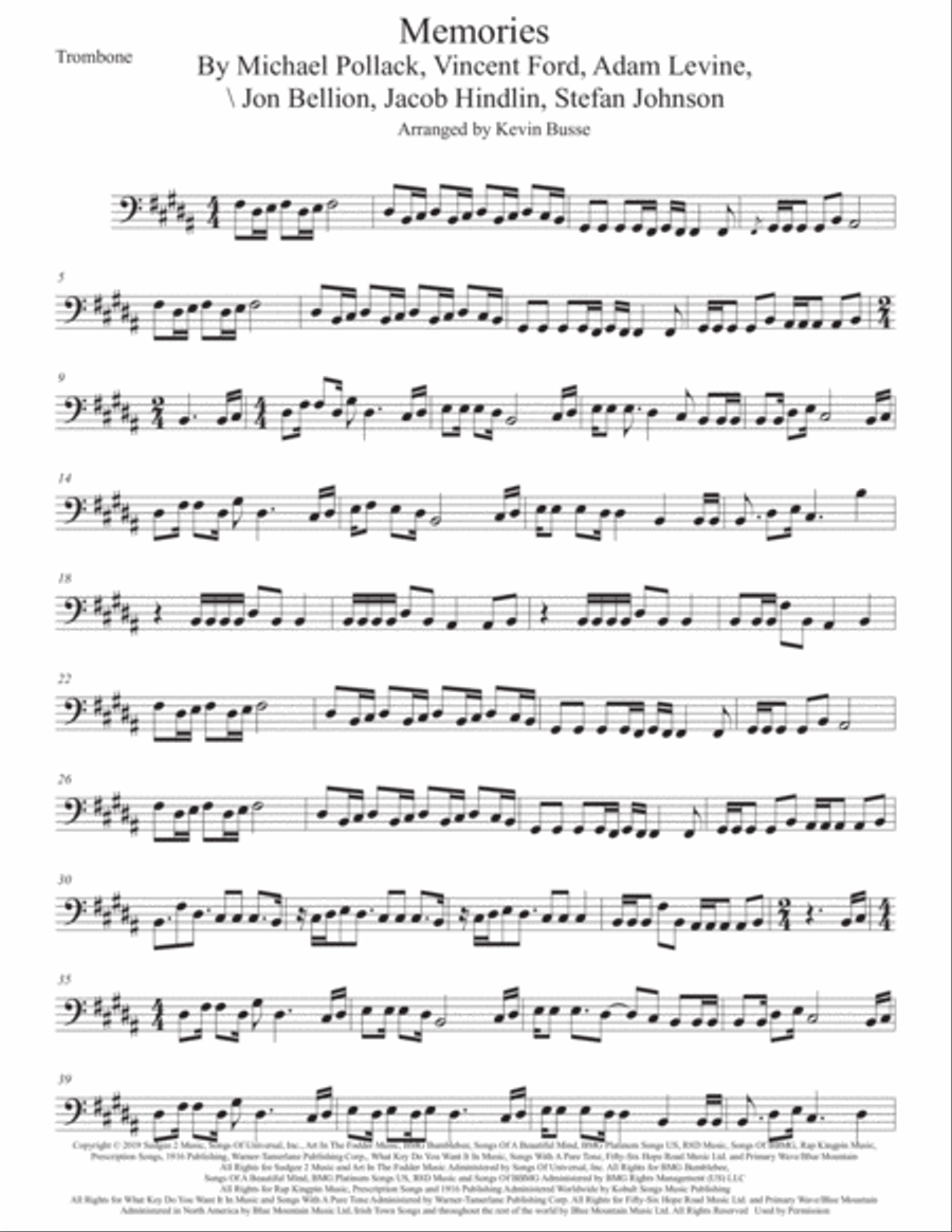 Memories Trombone Solo scores gallery preview page 1