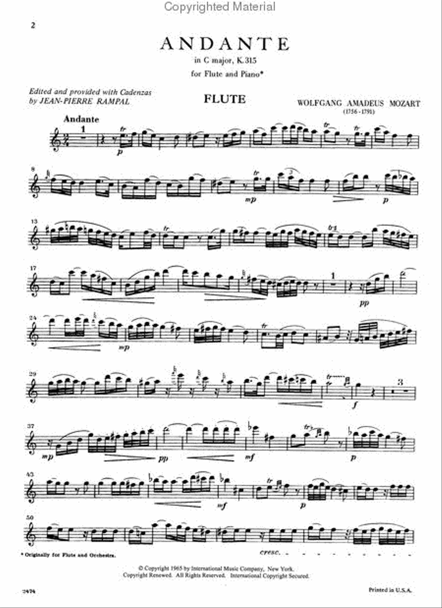 Andante In C Major, K. 315 & Rondo In D Major K. Anh. 184 Flute Solo scores gallery preview page 2
