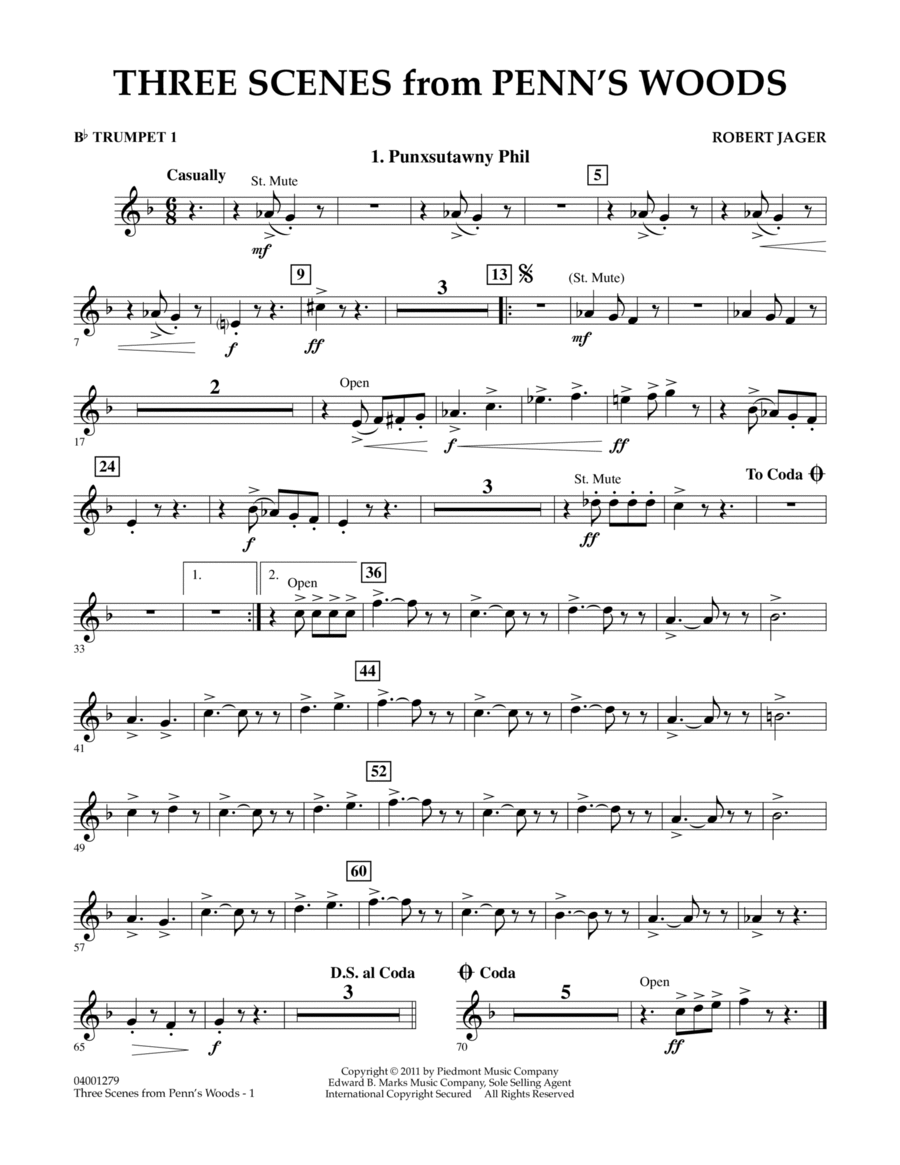 Three Scenes From Penn's Woods - Bb Trumpet 1 Concert Band scores gallery preview page 1