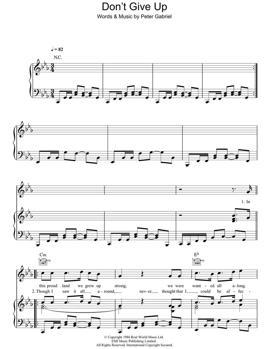 Don't Give Up (feat. Kate Bush) Piano, Vocal, Guitar scores gallery preview page 1