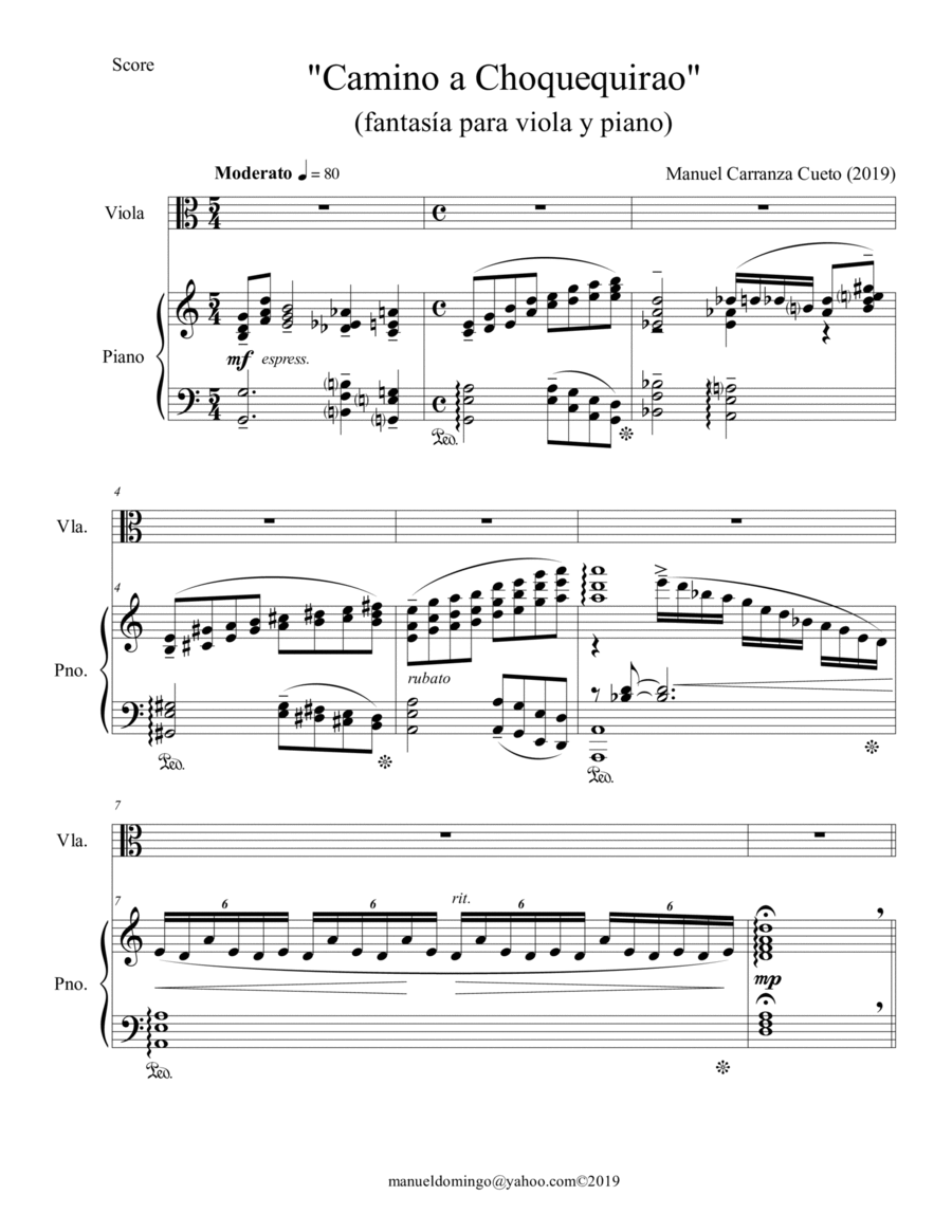 Camino a Choquequirao, Op.9 (fantasia for viola and piano) Piano scores gallery preview page 1