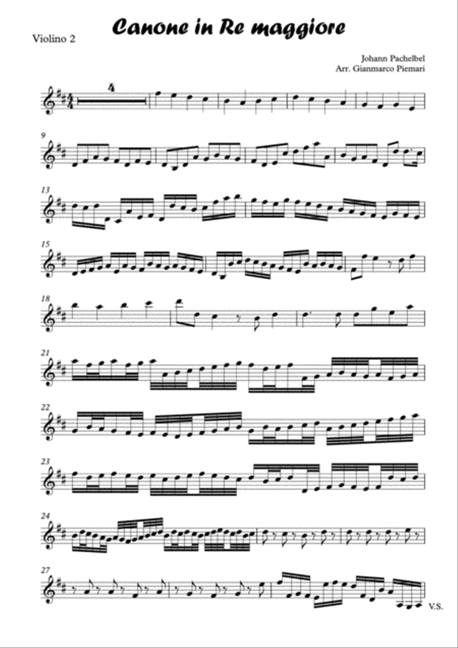 Canon in D Major - Johann Pachelbel (Violin 2) Violin Solo scores gallery preview page 1