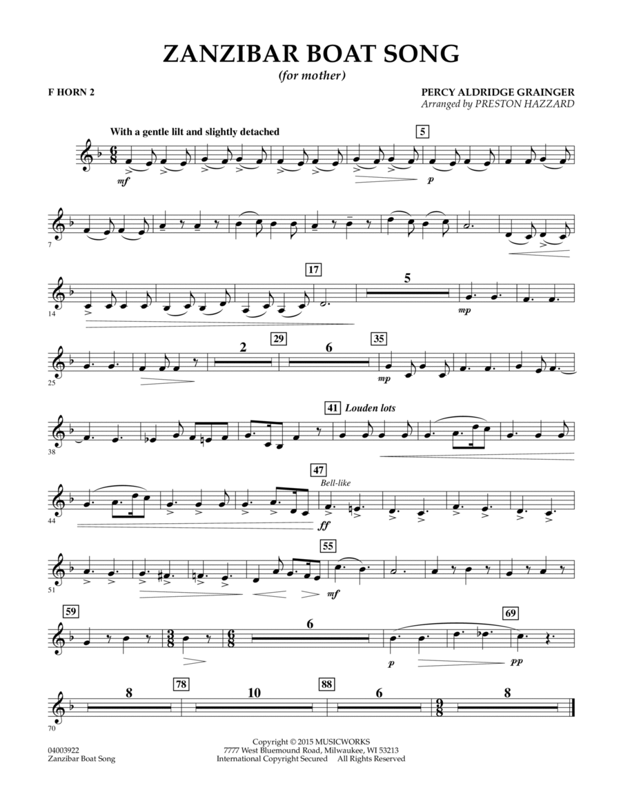 Zanzibar Boat Song - F Horn 2 Horn scores gallery preview page 1