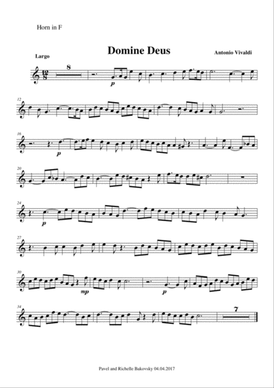 A. Vivaldi: Gloria RV 589: Domine Deus and Laudamus Te for Horn and Piano/Organ Horn scores gallery preview page 2