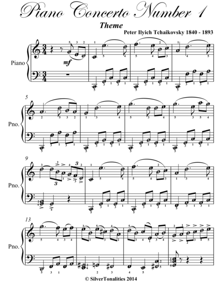 Theme from Piano Concerto Number 1 Easy Elementary Piano Sheet Music