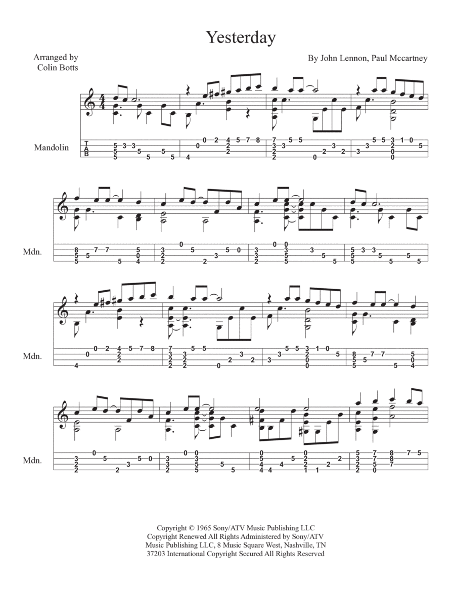Yesterday Mandolin scores gallery preview page 1